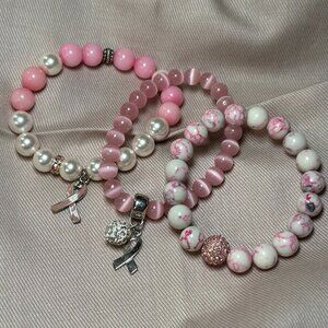 Radiant Support: Pink & White Bead Bracelets for Breast Cancer Awareness